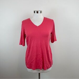 Chico's Solid Pink Red Short Sleeve V Neck Tee Shirt Top Casual Large Women